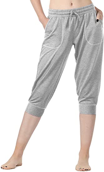 icyzone Women's French Terry Jogger Lounge Sweatpants - Active Capri Pants for Women