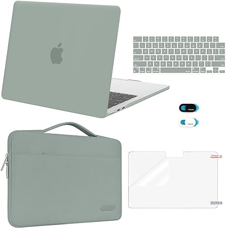 MOSISO Compatible with MacBook Air 13.6 inch Case 2022 2023 2024 Release A2681 M2 Touch ID, Plastic Hard Shell Case&Carrying Sleeve Bag&Keyboard Cover&Webcam Cover&Screen Protector, Antique Green