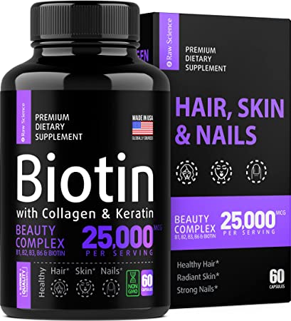 Biotin Collagen Keratin Supplement – Hair Growth for Men & Women – Hair Skin and Nails Vitamins – Joint & Gut Health Support – Hair Growth Supplement – Bald Spot Hair Growth – Made in USA