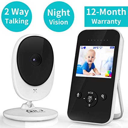 Video Baby Monitor, 2.4Ghz Wireless Digital Camera with Infrared Night Vision, 2-Way Talk Back, Temperature Sensor, Night Light, LCD Display, Lullabies