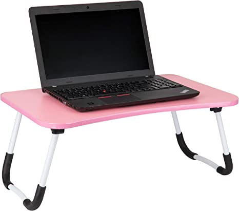 Mind Reader Foldable Bed Tray, Lap Desk with Fold-Up Legs, Freestanding Portable Table for Laptop, Tablet, Reading, Pink