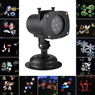Christmas Projector Lights, Lynec Outdoor IP65 Waterproof Motion Christmas LED Light Projector with 12 Replaceable Pattern for Halloween,Christmas,Holiday,Party,Landscape and Garden Decoration