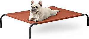 Love's cabin Elevated Cooling Dog Bed for Medium Dogs,Portable Outdoor&Indoor Breathable Pet Cot Frame with Seamed Mesh,Non-Slip and Durable for Summer Camping or Beach,Orange,43 inches