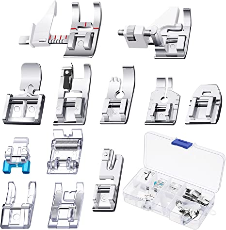 12 Pieces Sewing Machine Presser Foot Set Snap On Sewing Machine Spare Parts Accessories Multifunctional Sewing Foot Presser for Low Shank Sewing Machine, Compatible with Brother Singer Janome Toyota