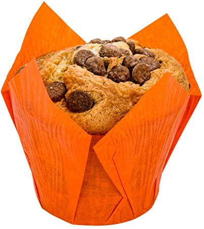 Panificio Premium 4 oz Orange Paper Tulip Baking Cup: Paper Baking Cups Perfect for Muffins, Cupcakes or Mini Snacks - Greaseproof - Disposable and Recyclable - 200ct Box - Restaurantware