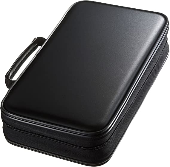 SANWA (Japan Brand 96 Large Capacity CD Case, Portable DVD/VCD Storage, EVA Protective Blu-ray Wallet, Binder, Holder, Booklet with Attached Handle for Car, Home, Office, Travel (Black)