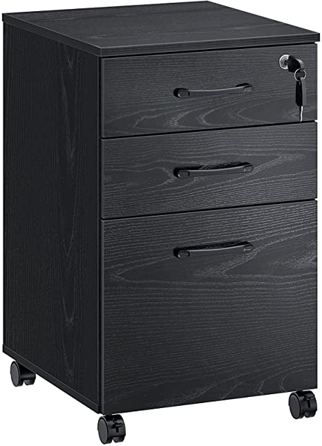 Rolanstar File Cabinet 3 Drawer with 1 Lock, Rolling Mobile Filing Cabinet, Under Desk Vertical File Cabinet with Wheels for Letter Sized Documents, Hanging File Folders,Home Office