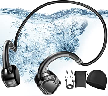 Swimming Headphones Underwater Waterproof Bone Conduction Bluetooth Headphones -Bluetooth 5.1 IP68 Waterproof with MP3 Play 16G Memory,Open Ear Wireless Sports Ultralight Headset (Grey)