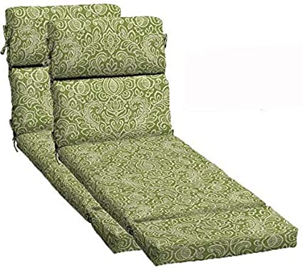 Comfort Classics Inc. Set of 2 Outdoor Green Stencil Damask Standard Patio Chair Cushion for Chaise Lounge 74x22x4.5in. H @ 27 in Spun Polyester.