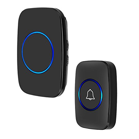 Wireless Doorbell, YIHunion Remote Waterproof Plug in Wireless Door Bell Chime Kit with LED Light, Waterproof Push Button, 3-Level Volume, 38 Ring Tunes (black)