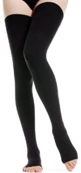 BriteLeafs Opaque Thigh High Compression Stockings Firm Support 20-30 mmHg, Open Toe - Gradient Compression (Medium, Black)