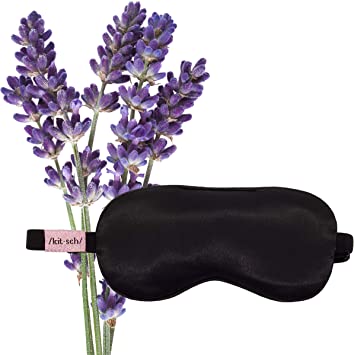 Kitsch Lavender Weighted Satin Eye Mask, Softer Than Silk, Adjustable Eye Mask for Sleeping, Satin Blindfold (Black)