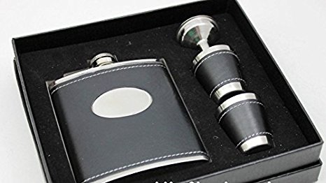 Personalised Engraved Black 7oz Hip Flask Gift Set, with 2 Cups and Funnel by Lucy G