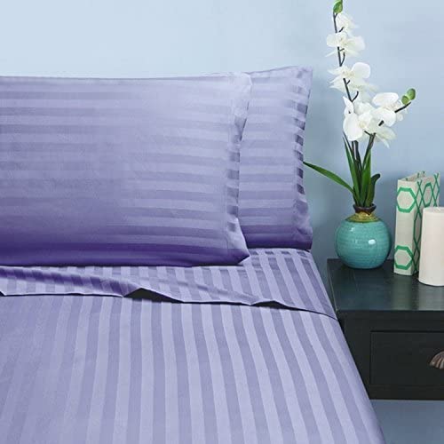 Elegant Comfort 1500 Thread Count -Damask Stripes- Egyptian Quality Luxurious Silky Soft Wrinkle & Fade Resistant 4 pc Sheet Set, Deep Pocket Up to 16" - Full Lilac