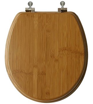 TOPSEAT Native Impression Round Toilet Seat w/ Brushed Nickel Hinges, Natural Bamboo