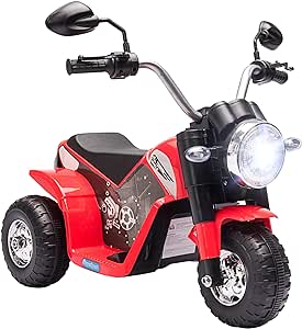 Aosom Kids Electric Motorcycle 6V Battery Powered Ride-On Dirt Bike 3-Wheels Motorbike with Horn Headlights Realistic Sounds 1.24mph Speed for Girls Boy 18-36 Months Red