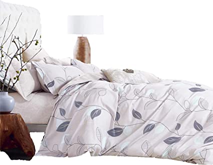 Swanson Beddings Elegant Leaves 3-Piece 100% Cotton Bedding Set: Duvet Cover and Two Pillow Shams (Full)