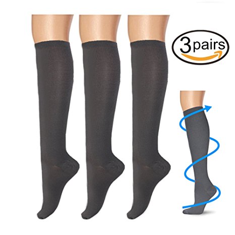 Compression Socks,(3 pairs) Compression Sock for Women & Men - Best For Running, Athletic Sports, Crossfit, Flight Travel - Suits Nurses, Maternity Pregnancy, Shin Splints - Below Knee High