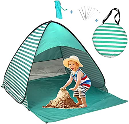 UPF 50  Easy Pop Up Beach Tent Sun Shelter 3-4 Person Instant Automatic Portable Baby Canopy Cabana Sun Shade Umbrella(Lake Green)