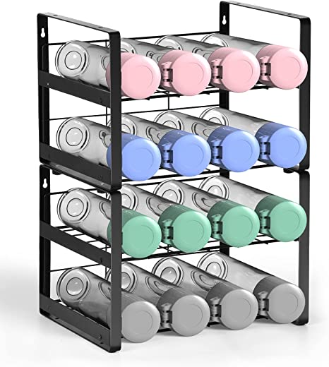 LADER Water Bottle Organizer, 4-Tier Wall-Mounted Water Bottle Holder Stand Storage Organizer, Stackable Water Bottle Storage Rack for Kitchen Countertop Cabinet, Pantry