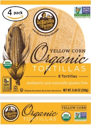 La Tortilla Factory Yellow Corn Organic Tortillas 4 Pack (32 Tortillas)