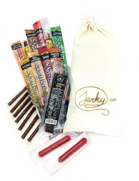 Extra Mile Gift Bag - 20 Meat Sticks in an Old Fashioned Iron-Branded Canvas Bag - A Unique Gift for Guys and the Best Gift Basket for Men - A Truly Awesome Value - Beef Sticks, Venison, Sausage and more!