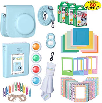 The Ultimate Accessories Kit Bundle for Fujifilm Instax Mini 9 Instant Film Camera | Includes Leather Camera Case   60 Sheets of Instant Film   Photo Album   Frames   Close-Up Selfie Lenses   More