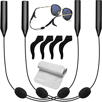 2 Packs Glasses Straps Adjustable Eyewear Glasses Retainers Sports Waterproof 4 Anti-Slip Hooks No Tail 12 inches