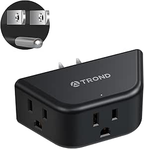 TROND Outlet Extender - 3 Prong Grounded Plug Extension Outlet, 3 Way Outlet Wall Adapter, Cruise Ship Essentials, Multi Plug Outlet Splitter with 3 Electrical Outlets for Bathroom, Kitchen, Black