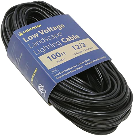 Lightkiwi Z4715 12AWG 2-Conductor 12/2 Direct Burial Wire for Low Voltage Landscape Lighting, 100ft