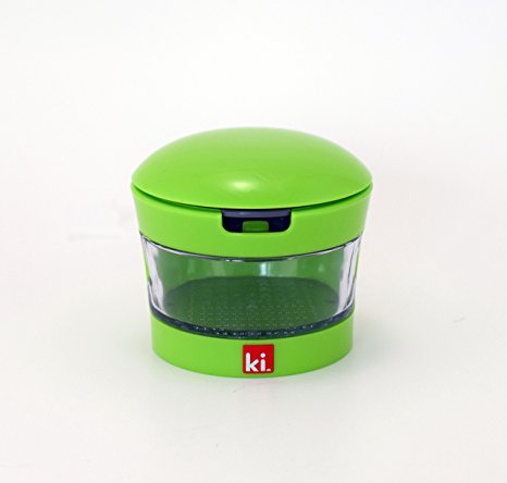 Kitchen Innovations Garlic Perfection Press, Crusher, Mincer, and Storage Container - Easy to Clean - Stainless Steel Blades - Green