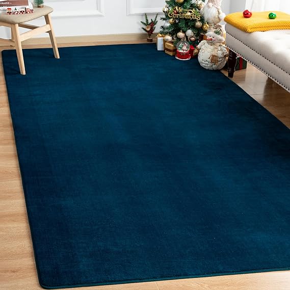 Andecor Shag Area Rug Fluffy Carpets, 5x7 Navy Blue Washable Living Room Bedroom Rugs, Soft Fuzzy Indoor Rugs for Dorm Boys Girls Kids Room Nursery Home Christmas Decorations