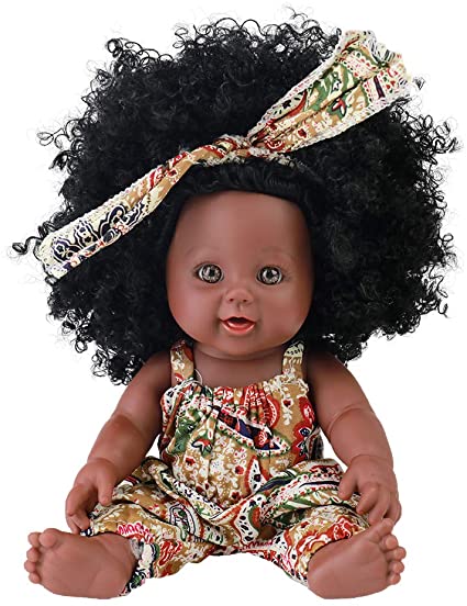 TUSALMO 2019 Newest 12 inch Lifelike Silicone Vinyl Newborn Baby Dolls, African American Baby Black Dolls, give for Kids and Girl Holiday Birthday Gift, African Black Dolls, Reborn Doll.(Brown)
