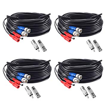 ZOSI 4 Pack 65Feet 20m BNC Video Power Cable Security Camera Wire Cord for Surveillance CCTV DVR Surveillance System (4-Pack, Black)