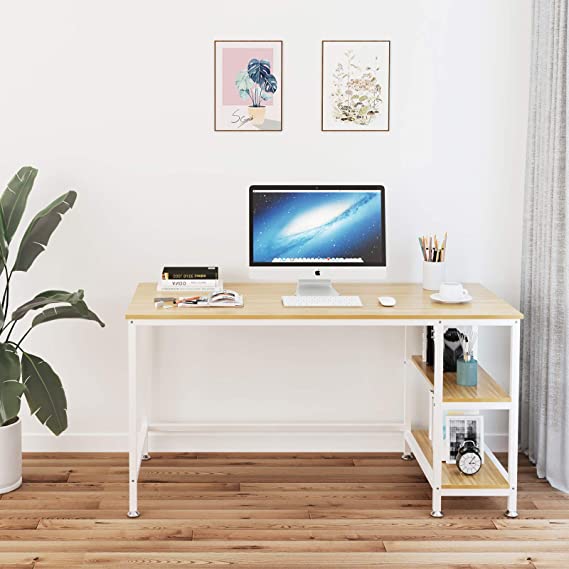 Yoleo Home Office Desk with 2 Shelves 47.2 inch Office Desk with Metal Legs Industrial Style Computer Desk Modern Steel Frame Wood Desk Compact Home Office Workstation Oak…