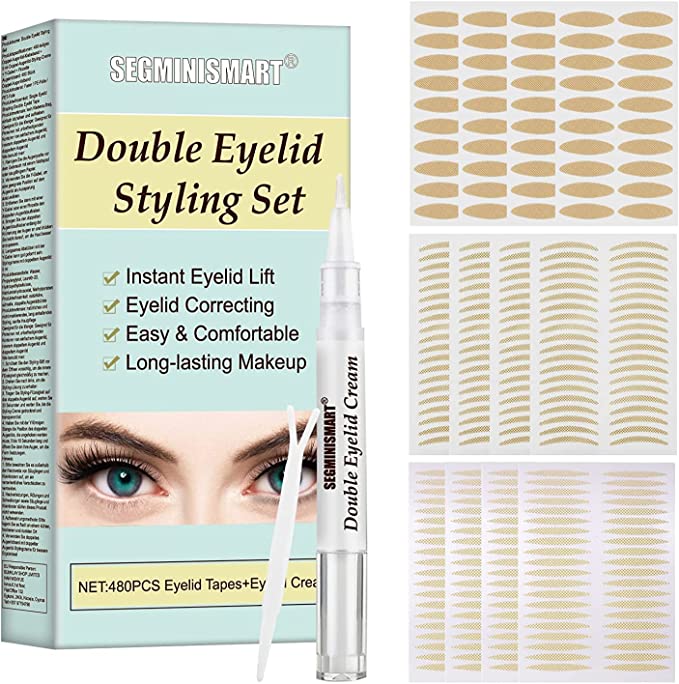 Eyelid Tape Invisible,Eyelid Tape,Double Eyelid Tape,Droopy Eyelid Stickers,Double Eyelid Makeup Kit,Big Eye Tools with 480 PCS 5ML Eyelid, Cream, Fork Rods & Tweezers