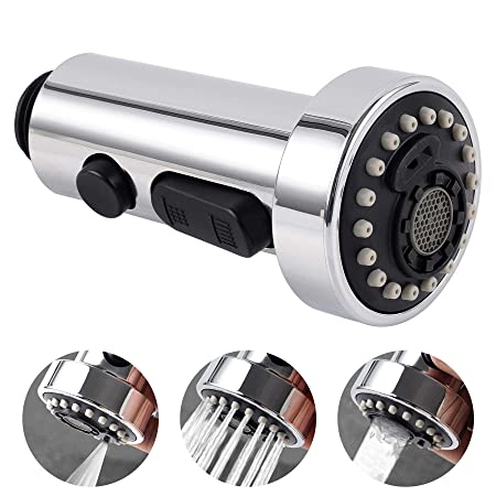 Pull Out Spray Head for Kitchen Faucet, 3 Function Kitchen Sink Faucet Replacement Head Part Pull Out Spray Head Only for G1/2 Connector (Male)-Chrome