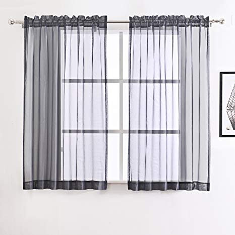 Sheeroom Rod Pocket Sheer Curtains for Living Room, 55 x 63 inch, Grey, 2 Panels