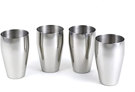 StainlessLUX 77334 4-Pc Brilliant Stainless Steel Drinking Glass/Tumbler/Pub Glass Set - Quality Drinkware for Your Enjoyment
