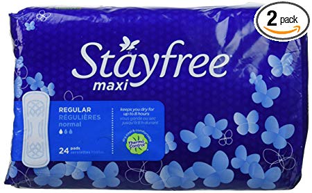 Stayfree Regular Maxi Pads, Regular Protection, 24 pads (Pack of 2)