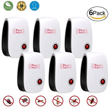 Beepandles MUKER 6 Piece Reject Ultrasonic Pest Repeller, Control for Mosquitoes, Mice, Ants, Roaches, Spiders, Lizards, Flies, Bugs, Non-Toxic, Human and Pet Safe Electronic Plug In Repellent