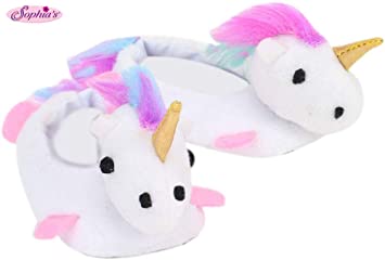 White Unicorn Slippers for 18 Inch Dolls | Rainbow Haired Unicorn Slippers for Dolls
