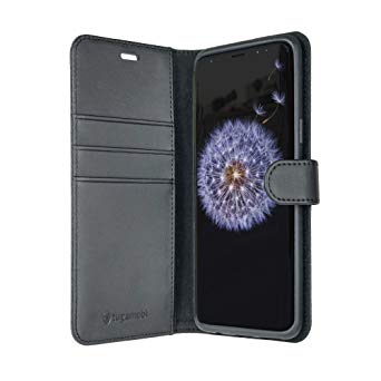 tugamobi Samsung Galaxy S9  (S9 Plus) Leather Flip/Wallet [ID/Cash Slot] Case (Black)