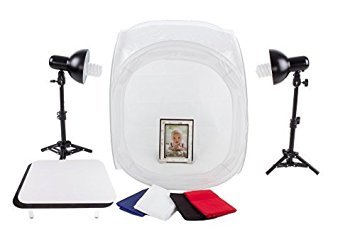 StudioPRO 24" Photo Studio Portable Table Top Product Photography Lighting Tent Lightbox Kit - Includes 4 x Backdrops, 2 x Light Stands, 2 x Magnetic Display Tables, 2 x 30W Daylight Fluorescent Bulbs
