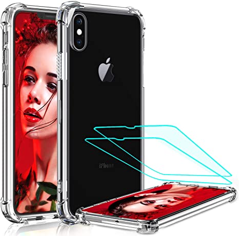 LeYi for Apple iPhone Xs Max Phone Case with Tempered Glass Screen Protector [2 Pack], [Military Grade Reinforced Corners] Transparent Slim Scratch Resistant Hard PC Cover iPhone Xs Max Clear