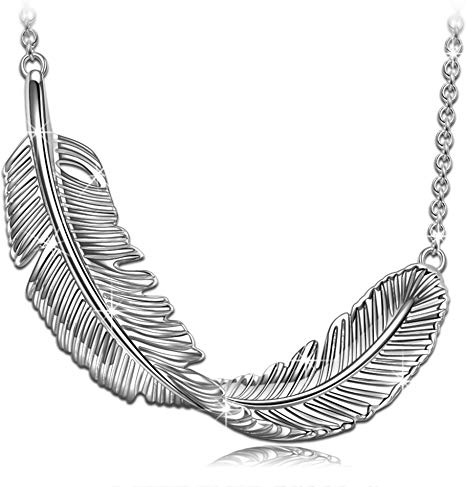 PN PRINCESS NINA Whisper Women Christmas Necklace Gifts 925 Sterling Silver Feather Pendant Necklace Best Gifts for Her