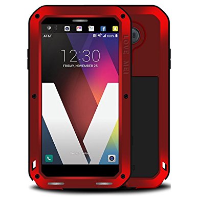 LG V20 Case,RUIHUI Heavy Duty Metal Extreme Aluminum Military Shockproof Water Resistant Dust/Dirt/Snow Proof Protective Case With Gorilla Glass Screen Protector for LG V20 (Red)