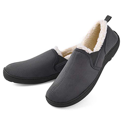 Men’s Comfort Memory Foam Micro Suede Moccasin Slippers Winter Warm Wool-Like Plush Fleece Lined Slip on House Shoes Anti-Skid Indoor/Outdoor Footwear