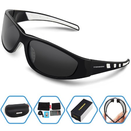 Torege Polarized Sports Sunglasses For Men Women Cycling Running Fishing Driving Baseball Golf TR90 Unbreakable Frame TR016