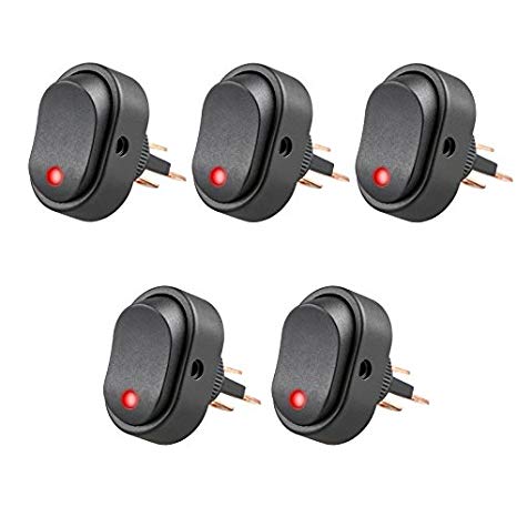 Veanic 5pcs 12V 30 Amp Red LED Rocker On-Off Control Rocker Switch Waterproof Toggle Plug for Car Truck RV Motorcycle Boat Marine Control (Toggle Switch A)